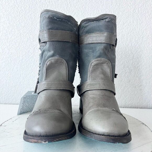 NEW Lane Boots Womens Gray Leather Canvas Mid-Calf Western Moto Style Zip Size 8 - Picture 6 of 12